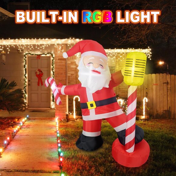 6FT Inflatable Singing Santa with Microphone for Christmas Yard Party Decor - Picture 7 of 7